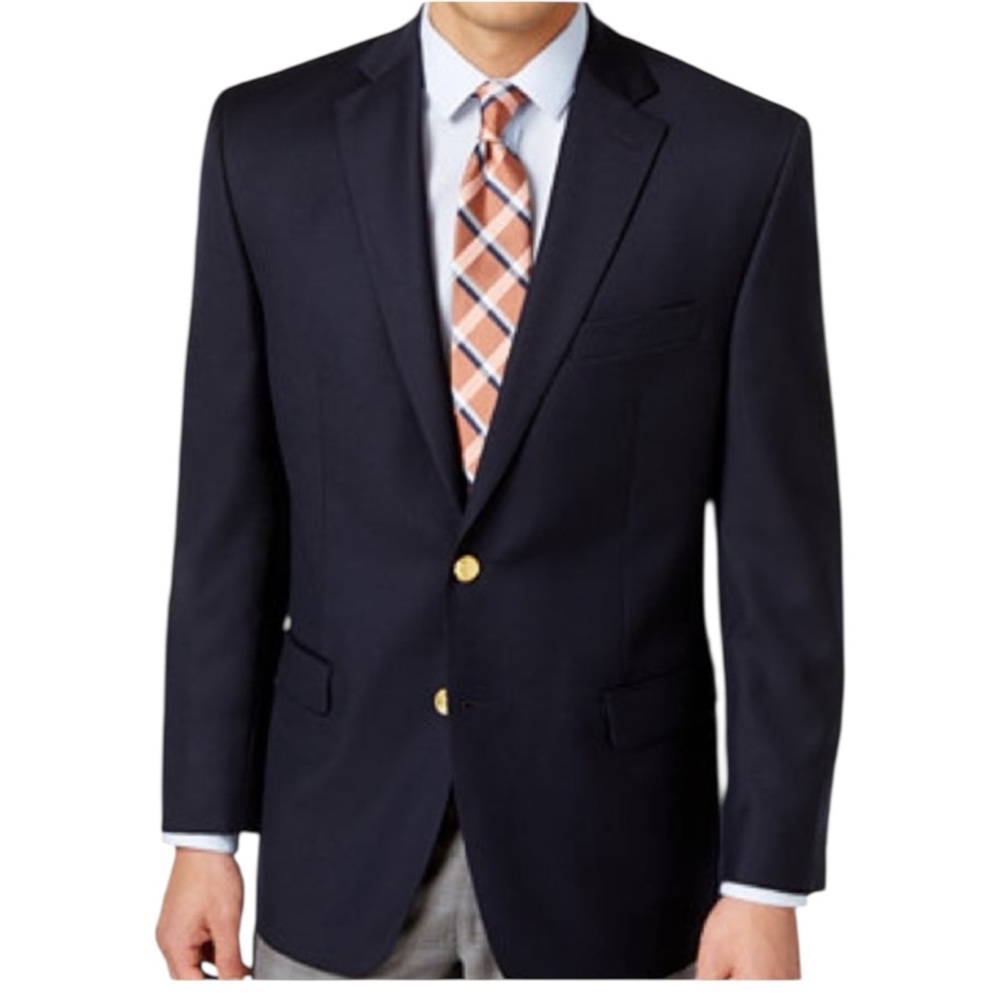 Brooks Brothers Navy Blazer Men's 44SHRegent Fit Gold Buttons Vented Luxury Wool